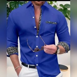 NEW MENS LONG SLEEVE BUTTON DOWN FRONT SHIRT SIZE: 2XL